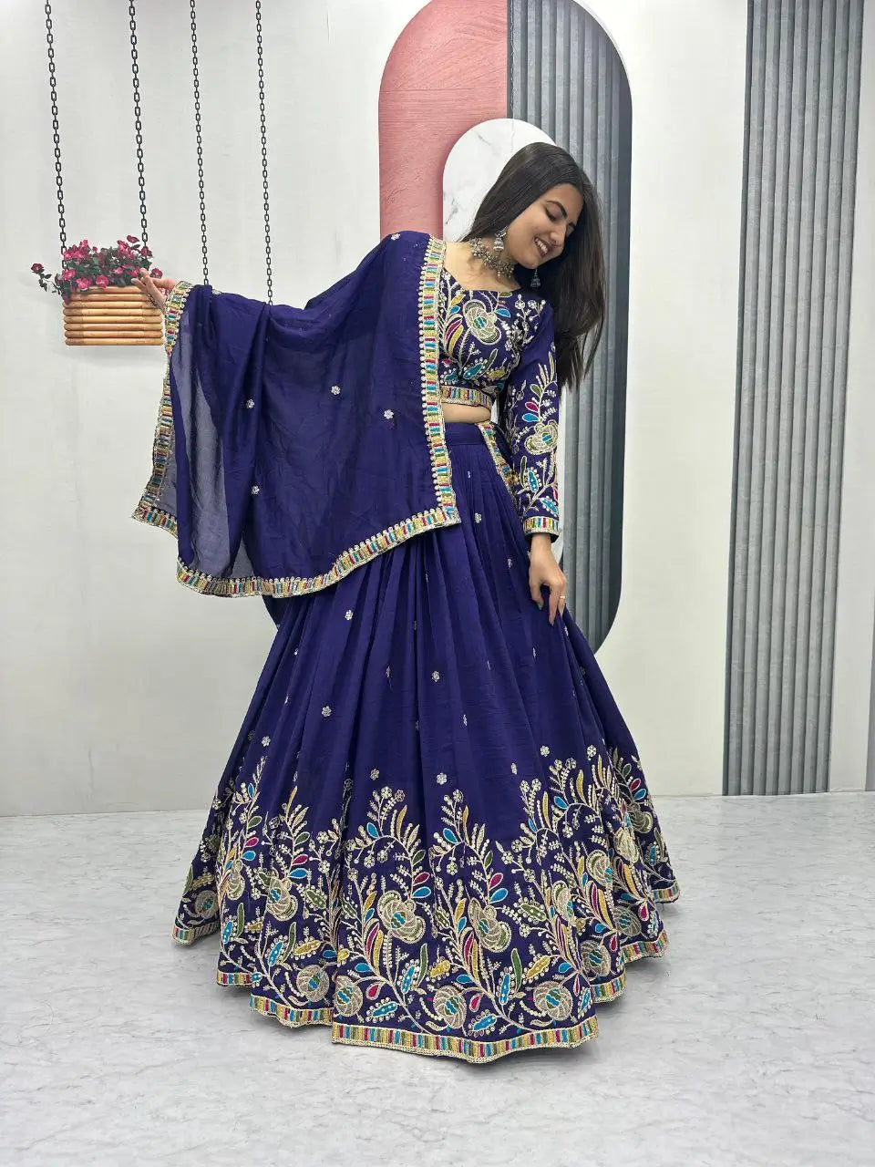 Regal Vichitra Embroidered Lehenga Set