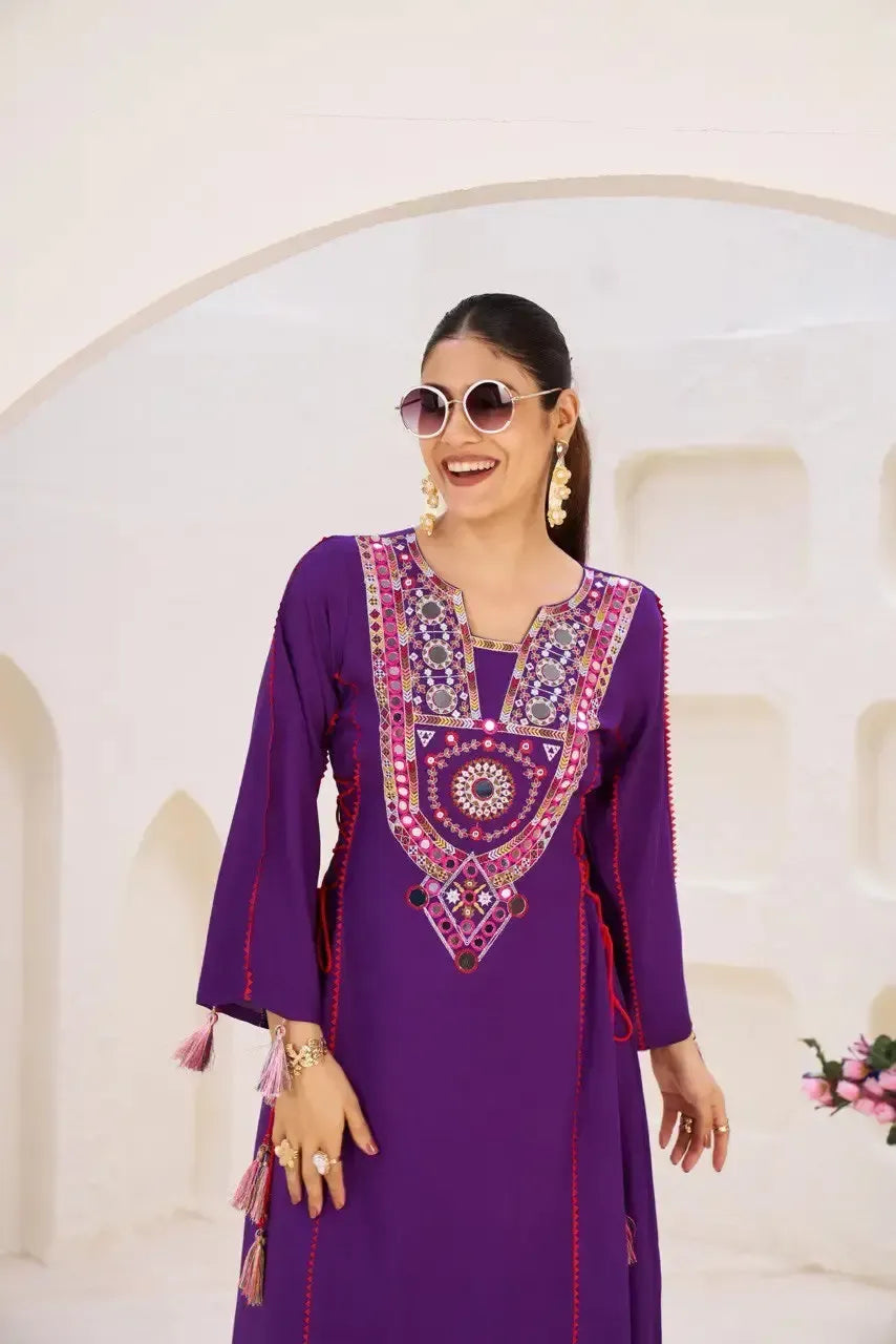 Reyon Mirror Work Cord Set with Palazzo & Tassel Detailing