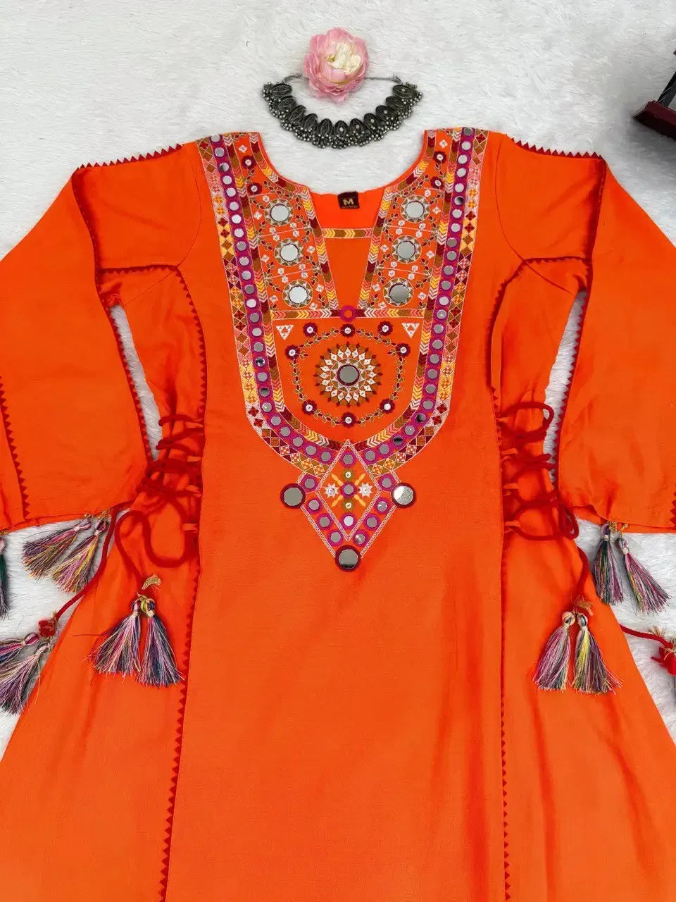 Reyon Mirror Work Cord Set with Palazzo & Tassel Detailing