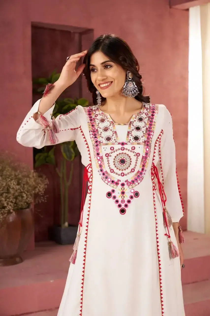 Reyon Mirror Work Cord Set with Palazzo & Tassel Detailing