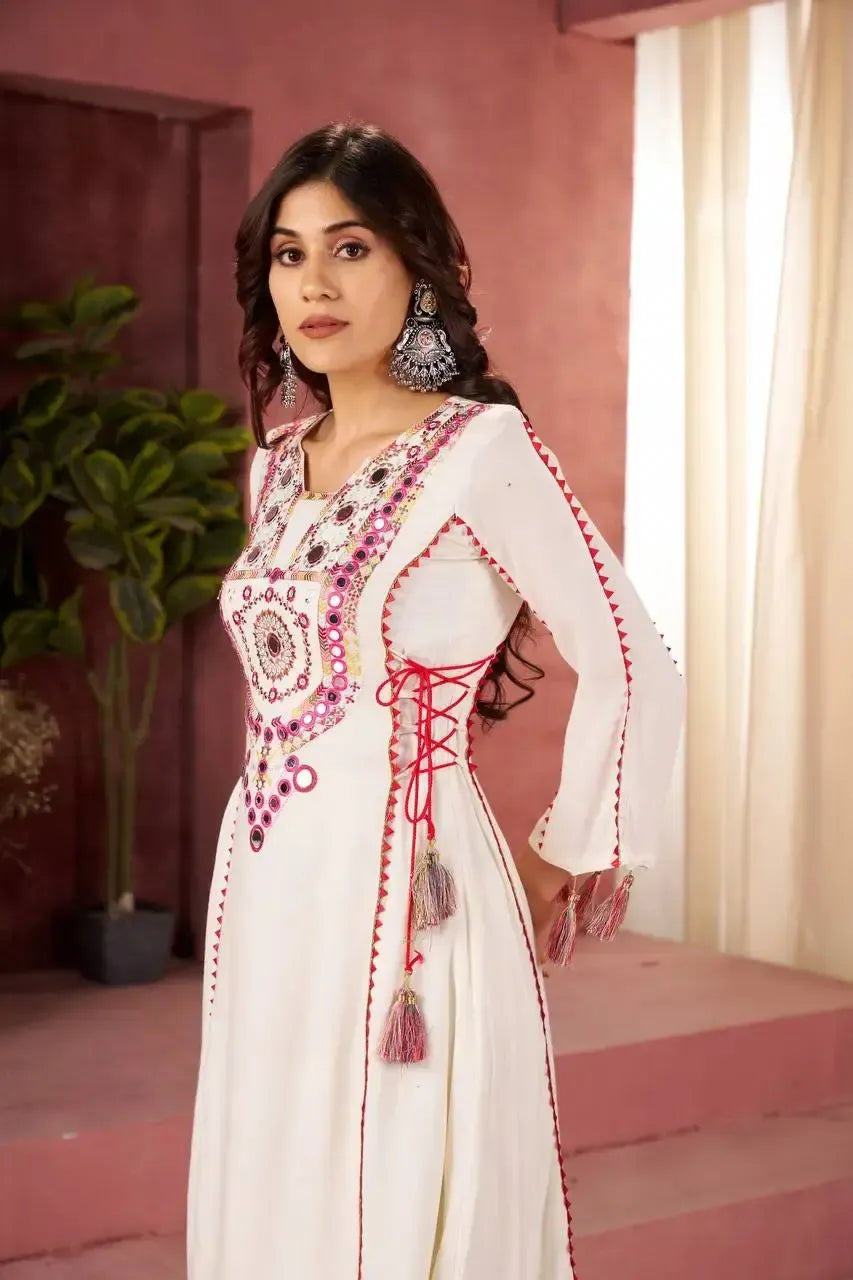 Reyon Mirror Work Cord Set with Palazzo & Tassel Detailing