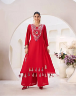 Reyon Mirror Work Cord Set with Palazzo & Tassel Detailing