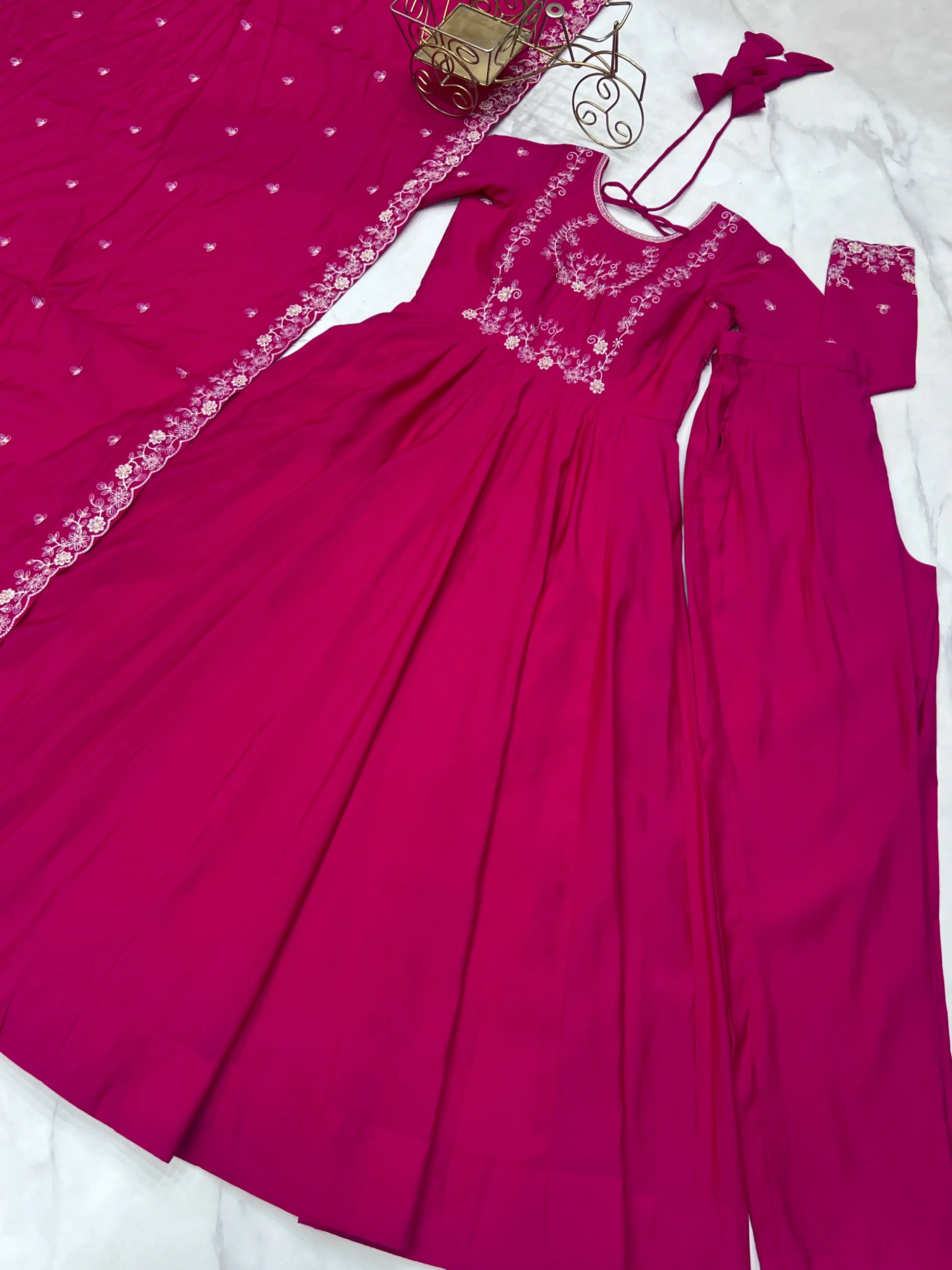 Roman Chanderi Silk Embroidered Anarkali Suit Set