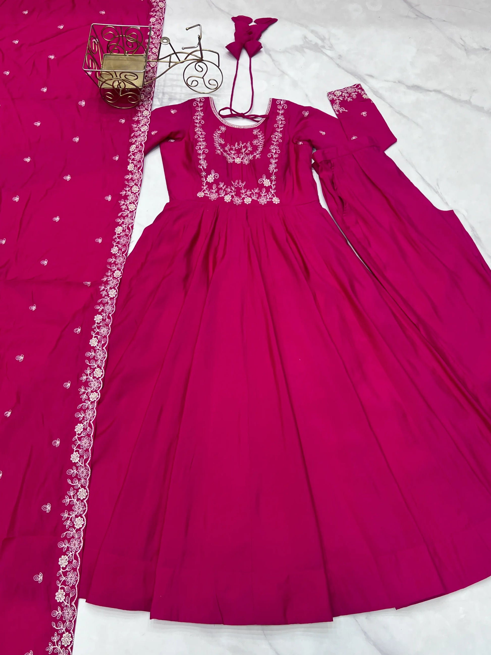 Roman Chanderi Silk Embroidered Anarkali Suit Set