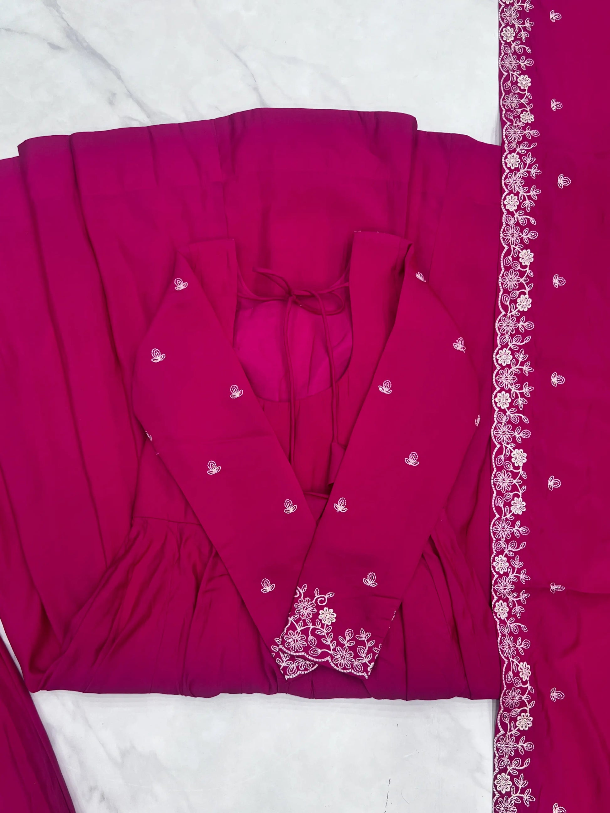 Roman Chanderi Silk Embroidered Anarkali Suit Set