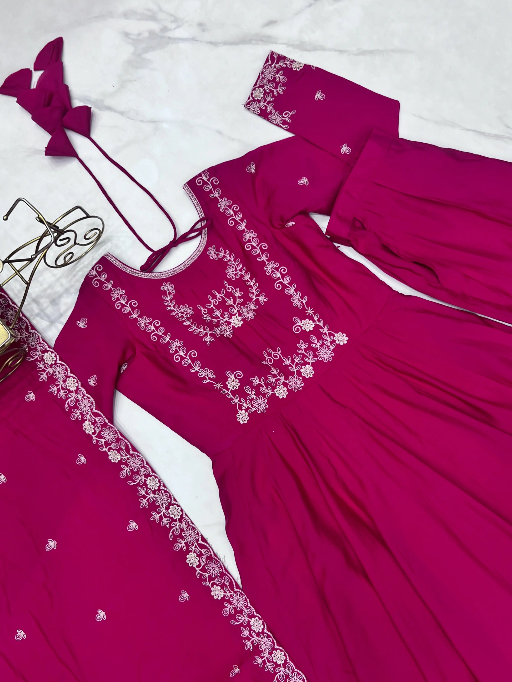 Roman Chanderi Silk Embroidered Anarkali Suit Set
