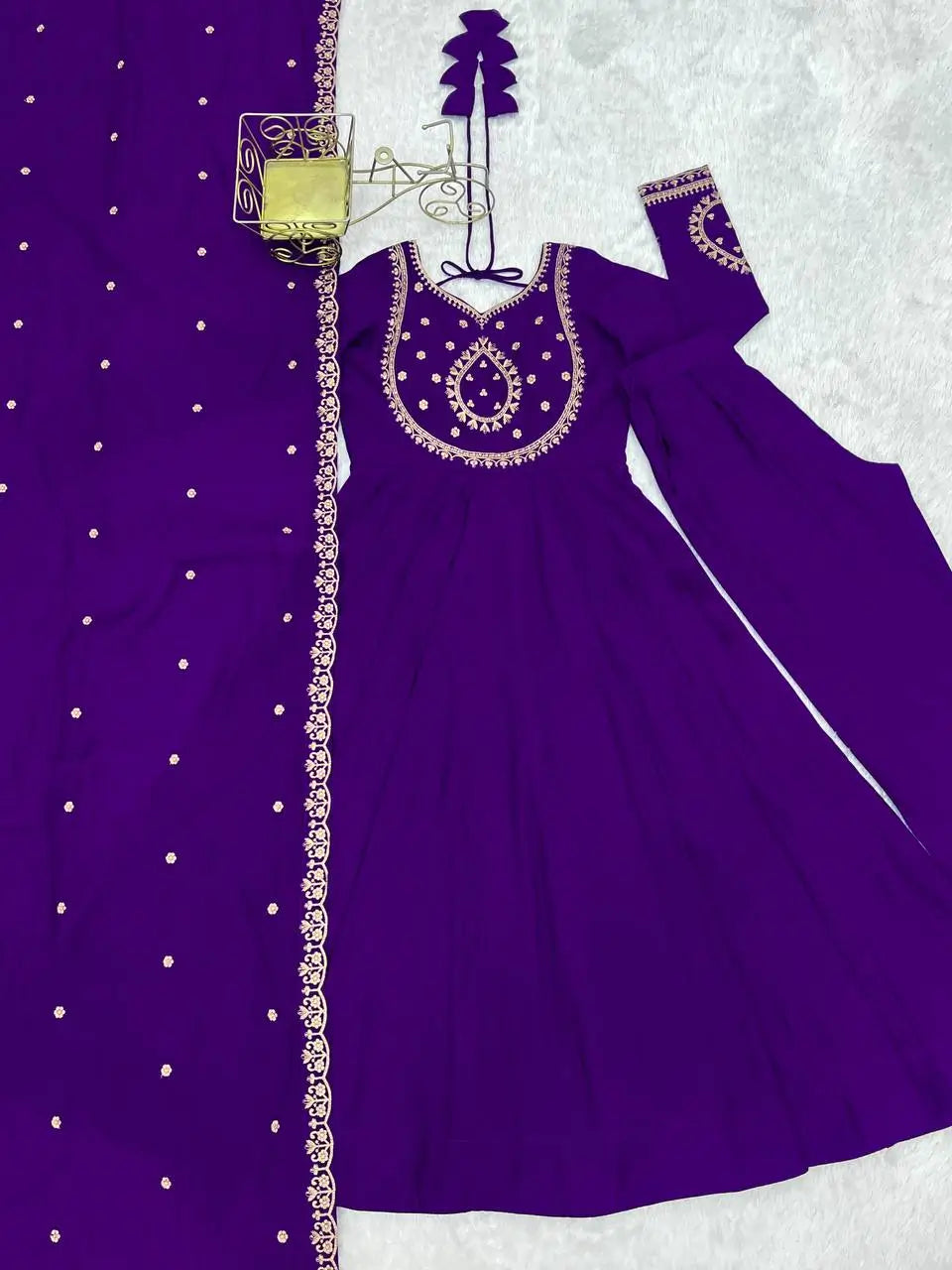 Roman Chanderi Silk Embroidered Anarkali Suit Set