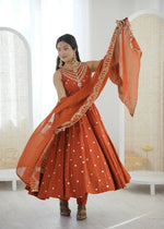 Roman Chanderi Silk Embroidered Anarkali Suit Set