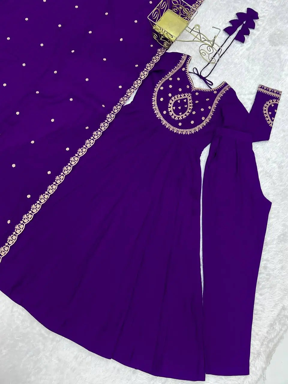 Roman Chanderi Silk Embroidered Anarkali Suit Set