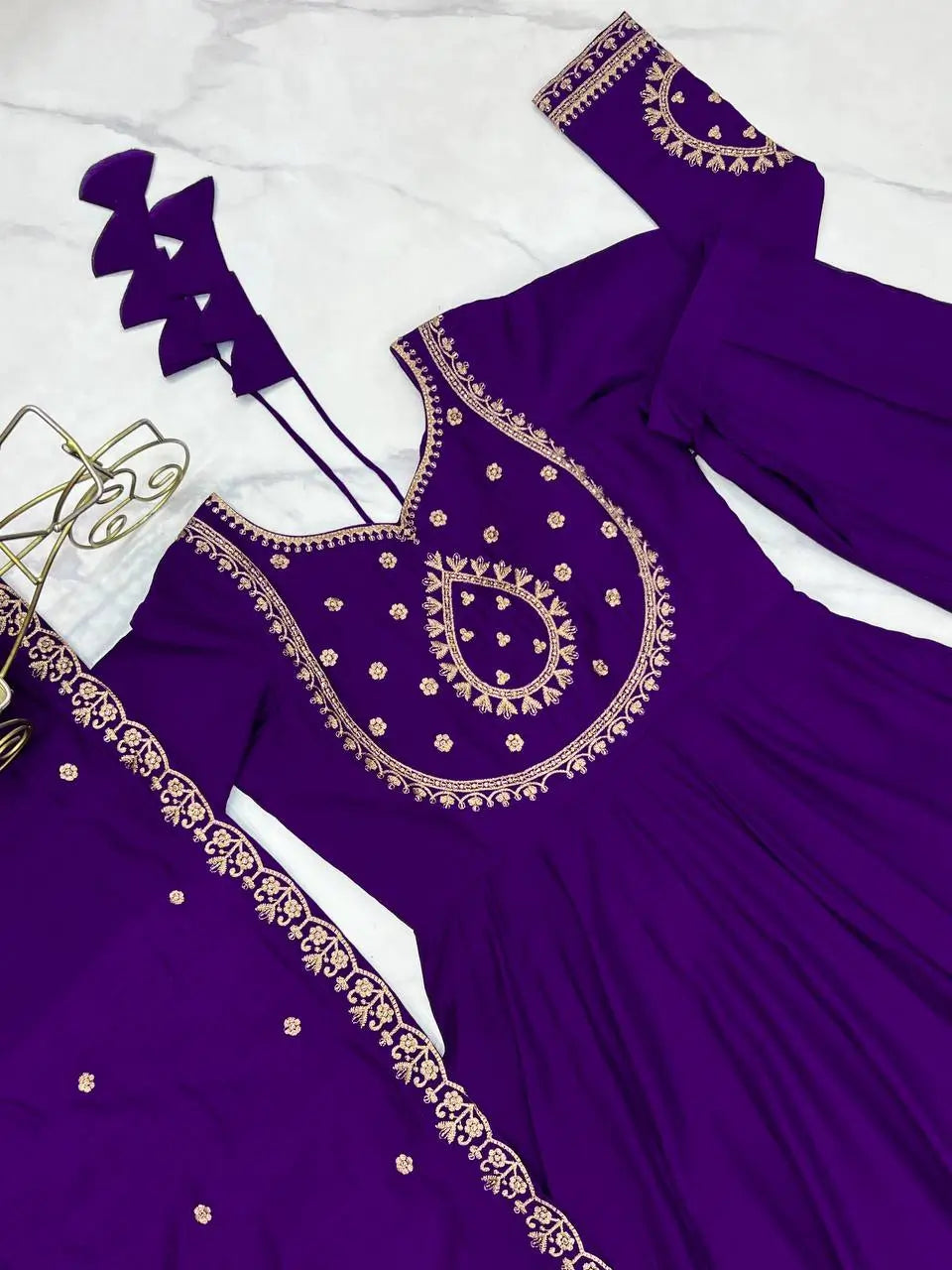 Roman Chanderi Silk Embroidered Anarkali Suit Set