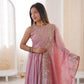 Roman Chanderi Silk Embroidered Anarkali Suit Set