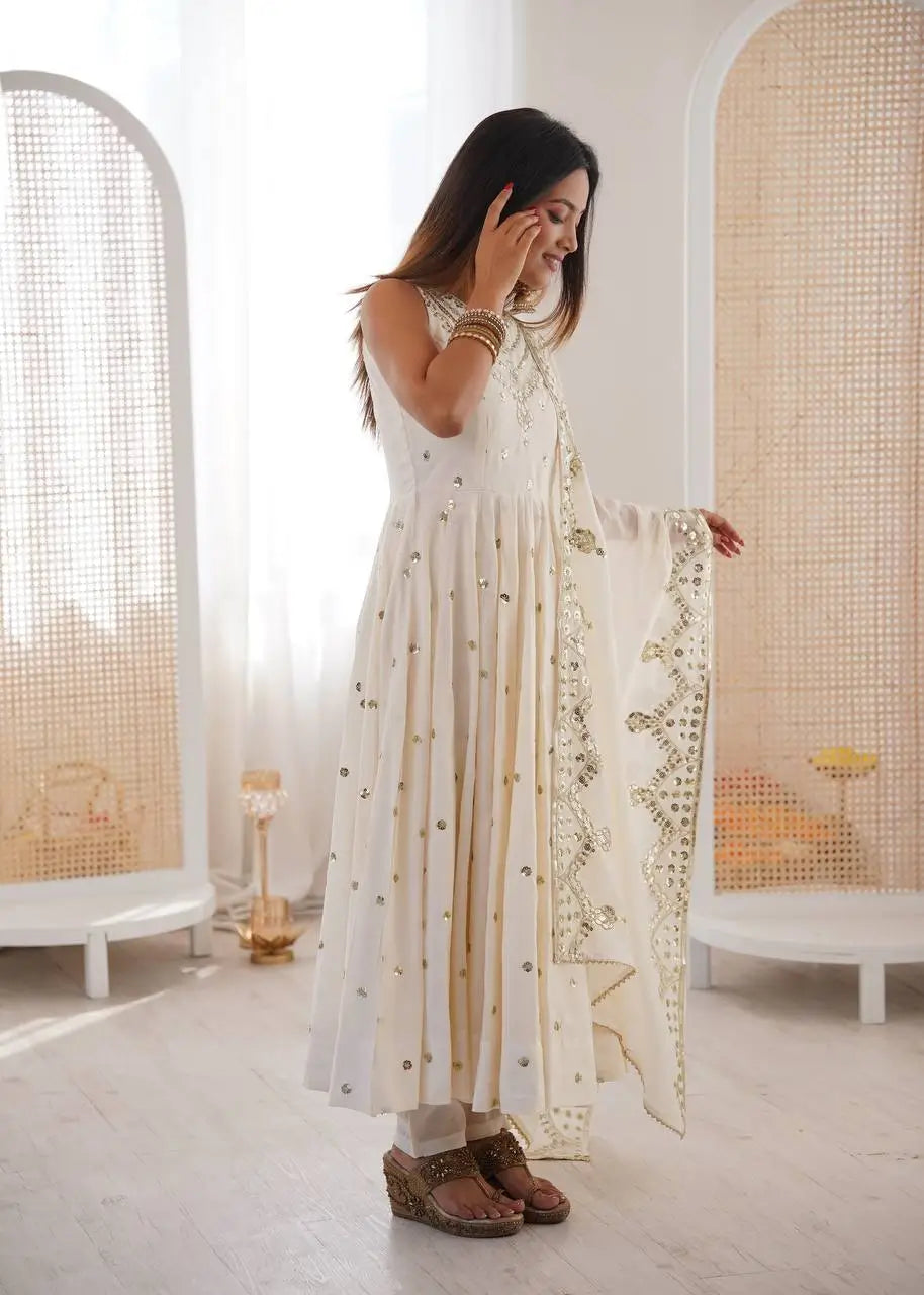Roman Chanderi Silk Embroidered Anarkali Suit Set
