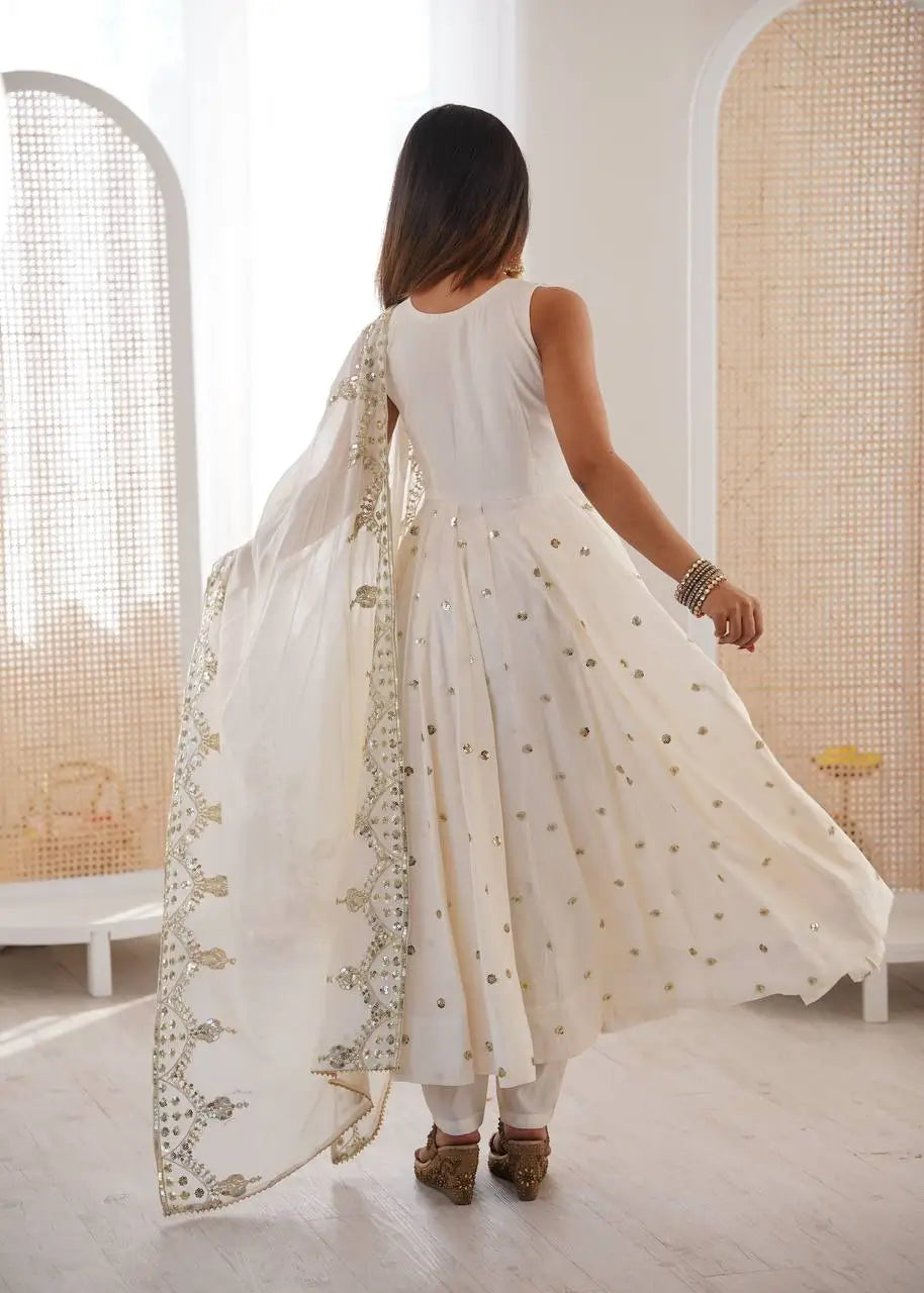 Roman Chanderi Silk Embroidered Anarkali Suit Set