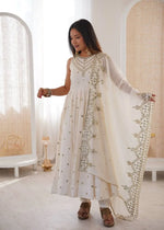 Roman Chanderi Silk Embroidered Anarkali Suit Set