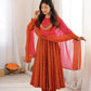 Roman Silk Anarkali Set with Mirror Work