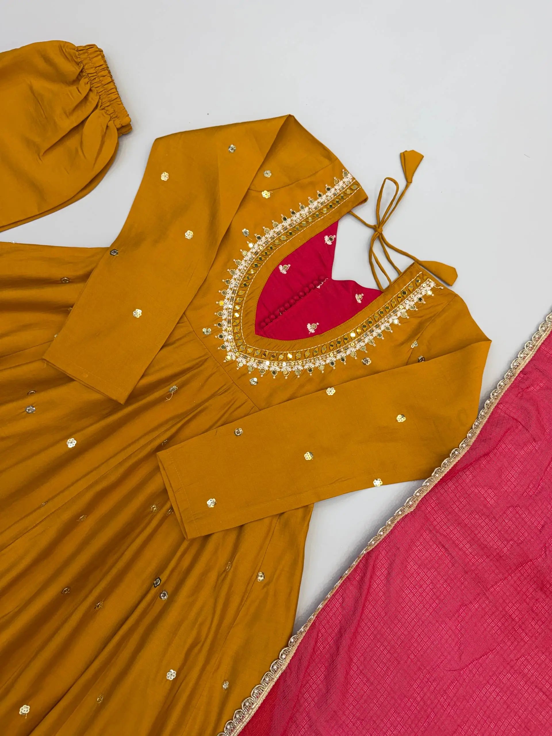 Roman Silk Anarkali Set with Mirror Work