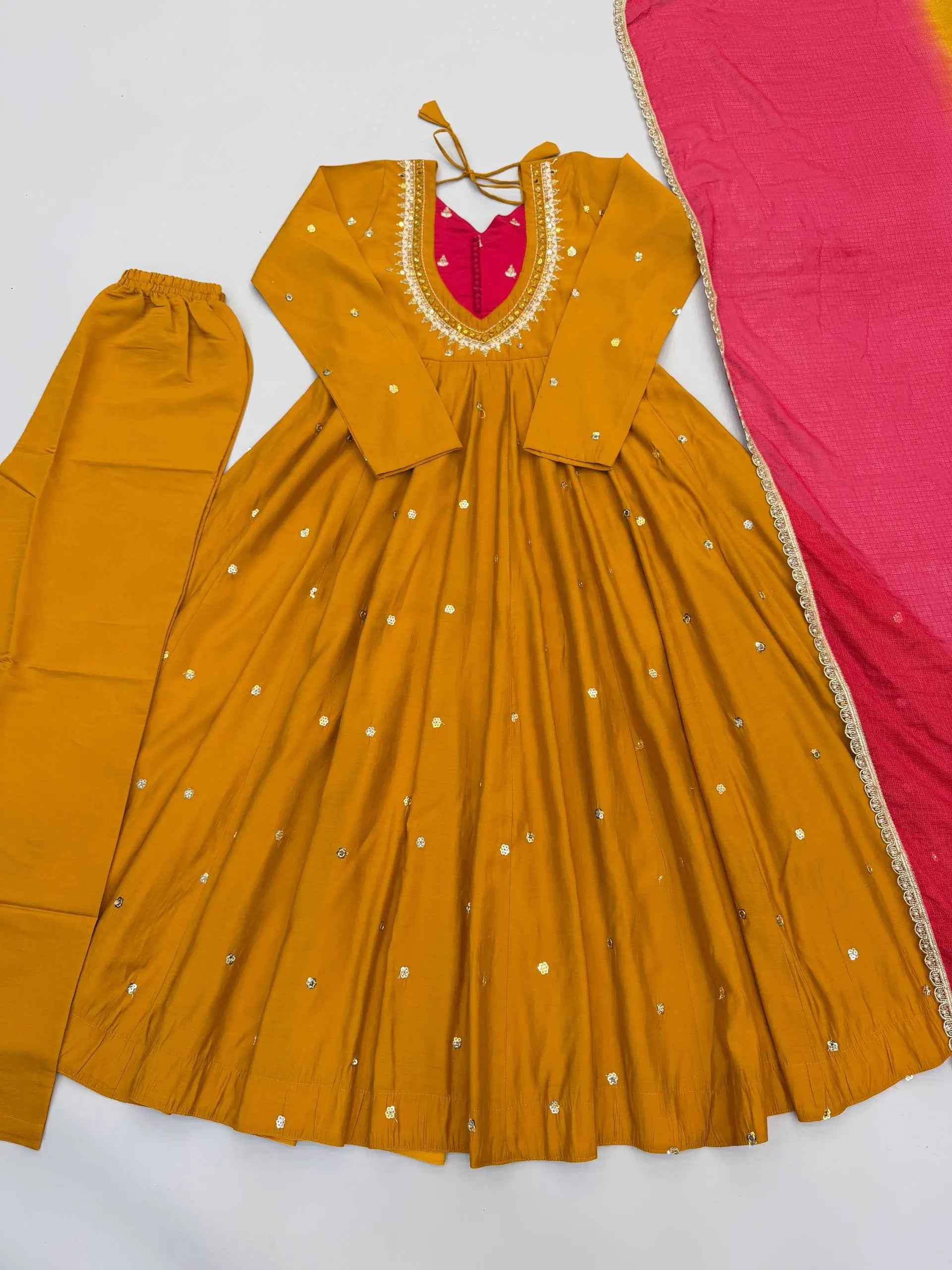 Roman Silk Anarkali Set with Mirror Work