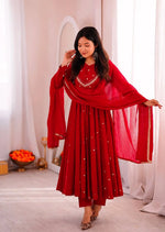 Roman Silk Anarkali Set with Mirror Work