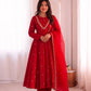 Roman Silk Anarkali Set with Mirror Work