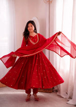 Roman Silk Anarkali Set with Mirror Work