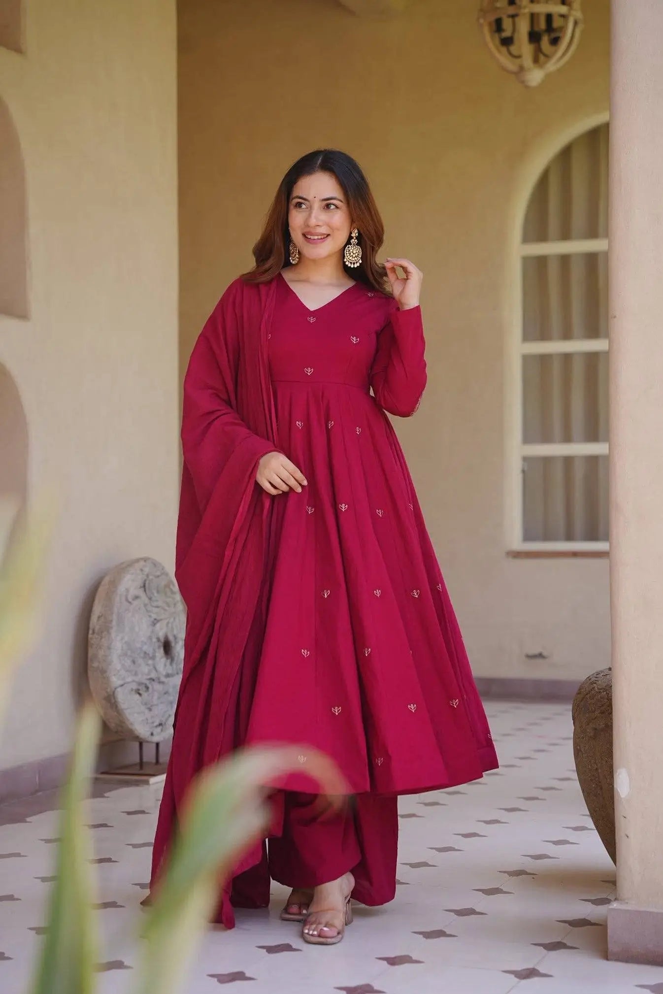 Roman Silk Booti Anarkali