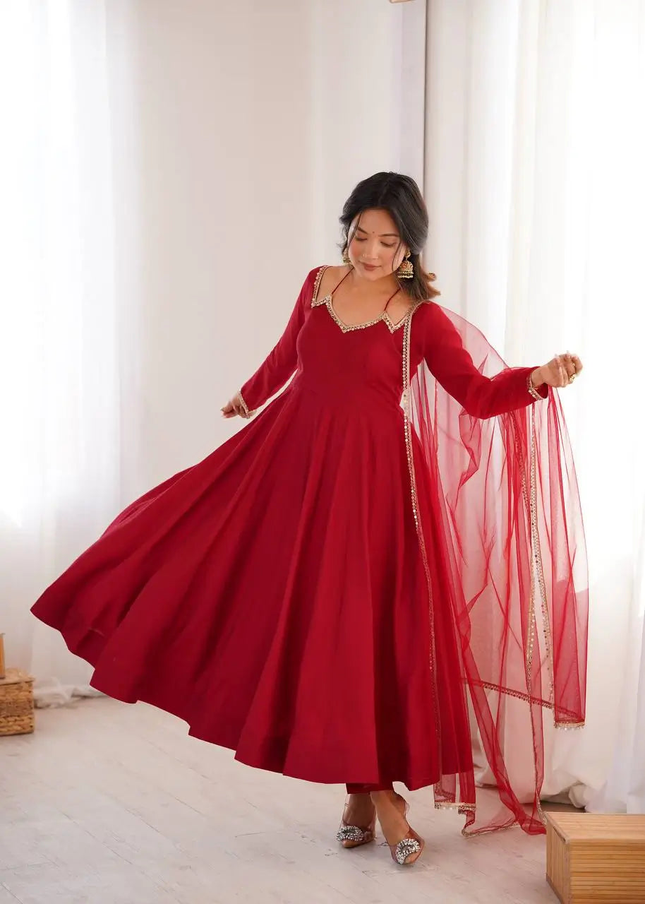 Roman Silk Chanderi Anarkali Suit Set