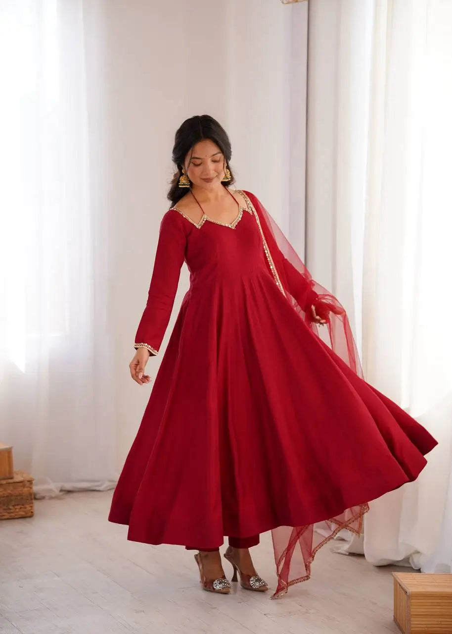 Roman Silk Chanderi Anarkali Suit Set