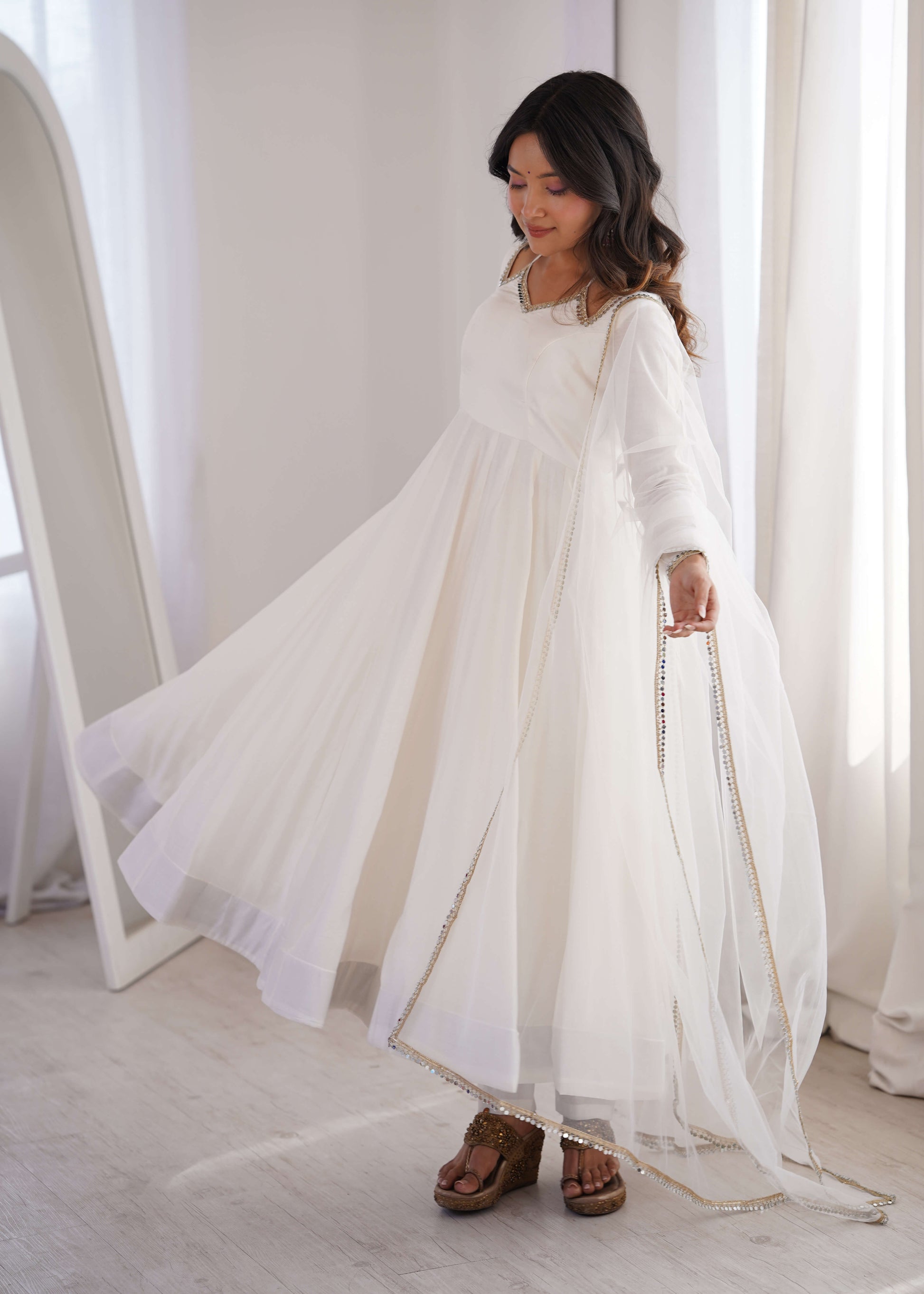 Roman Silk Chanderi Anarkali Suit Set