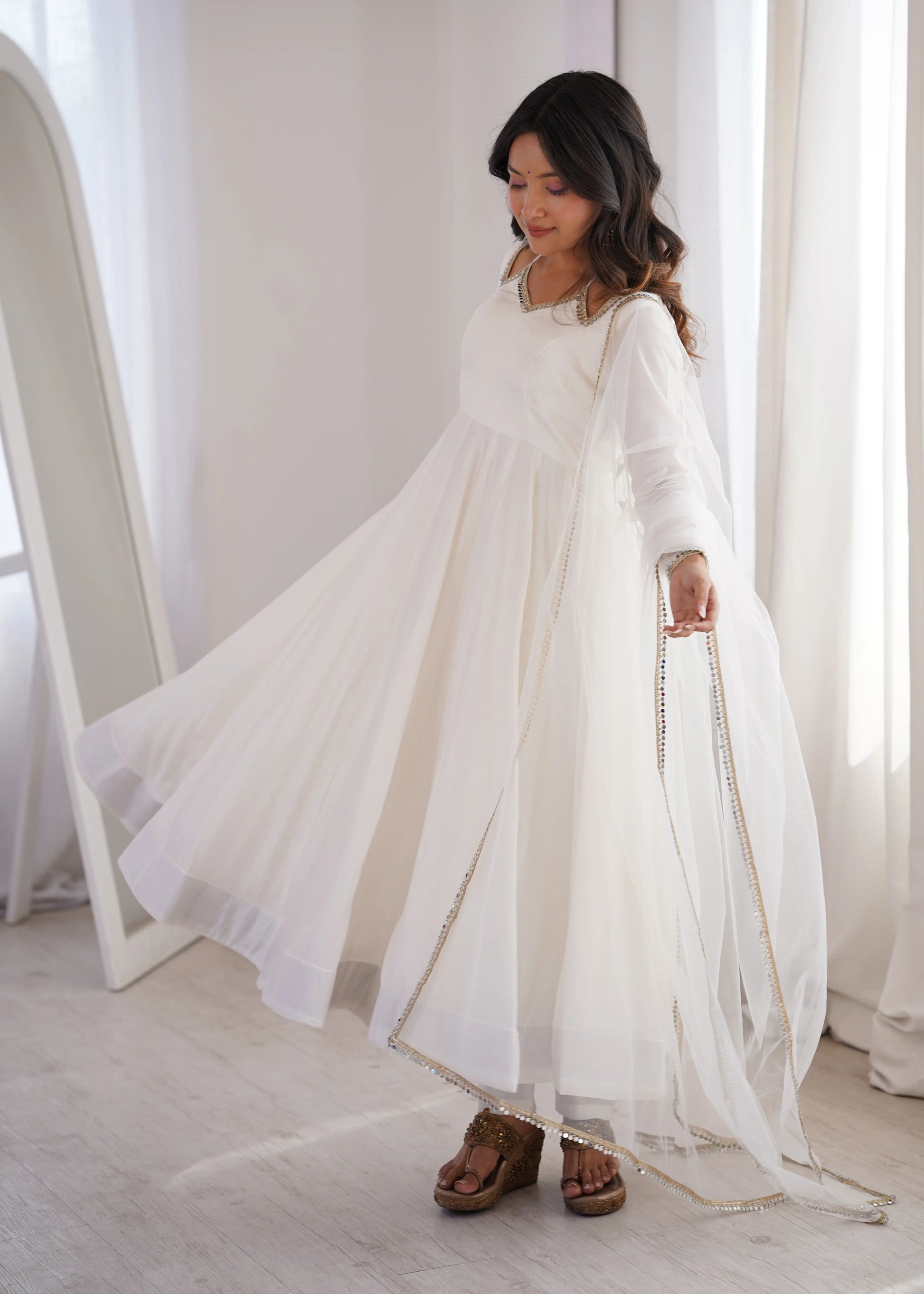Roman Silk Chanderi Anarkali Suit Set