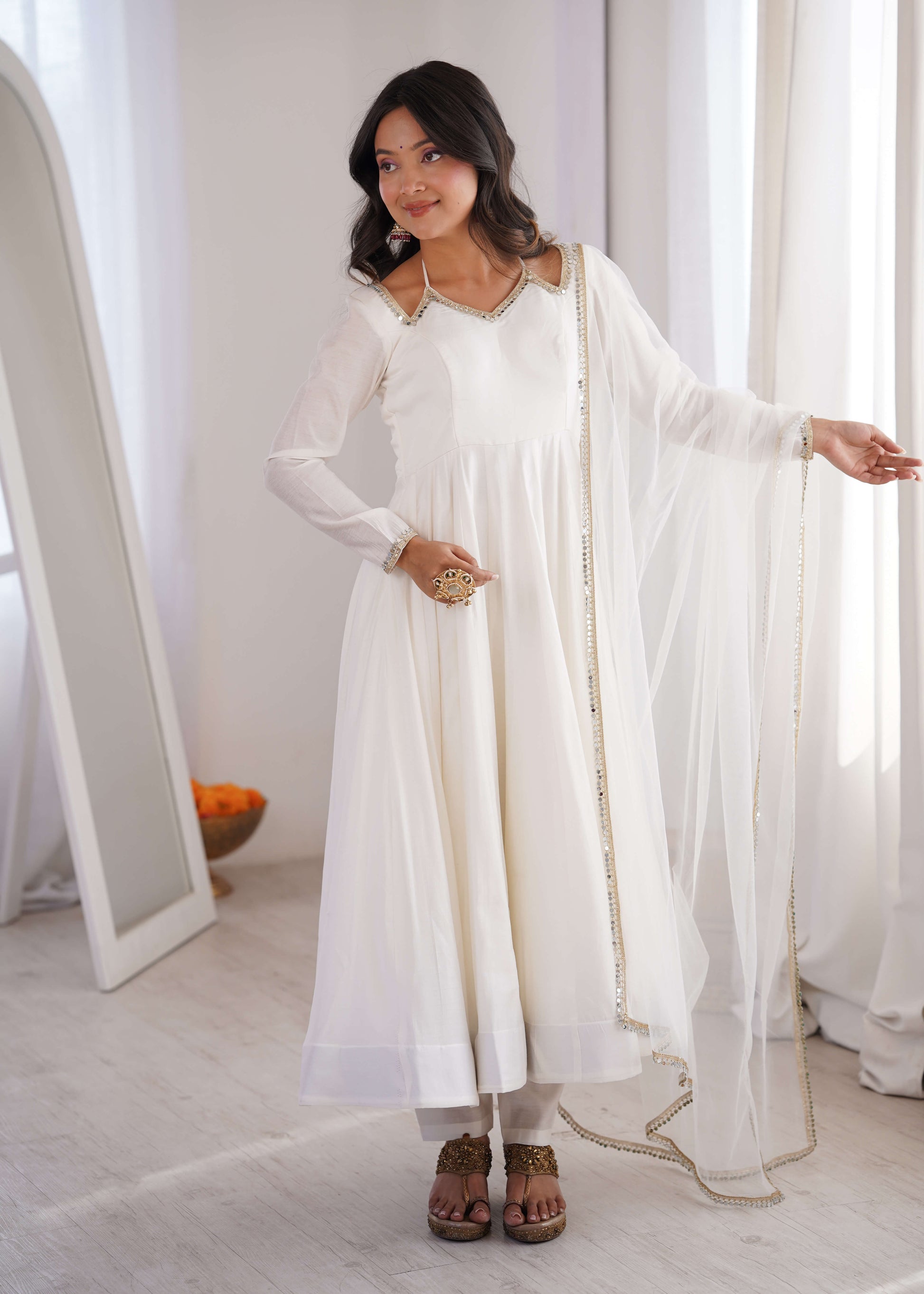 Roman Silk Chanderi Anarkali Suit Set
