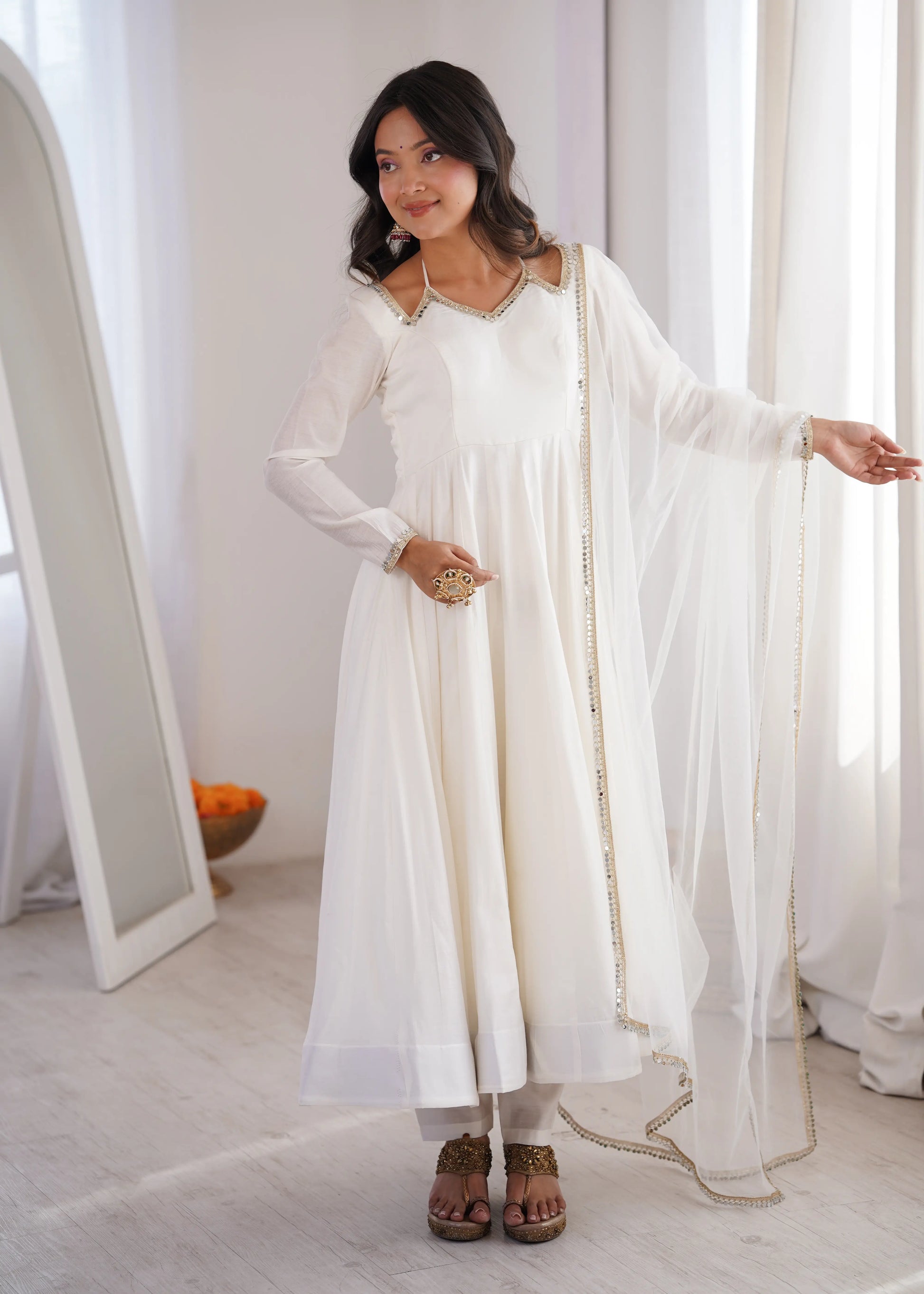 Roman Silk Chanderi Anarkali Suit Set