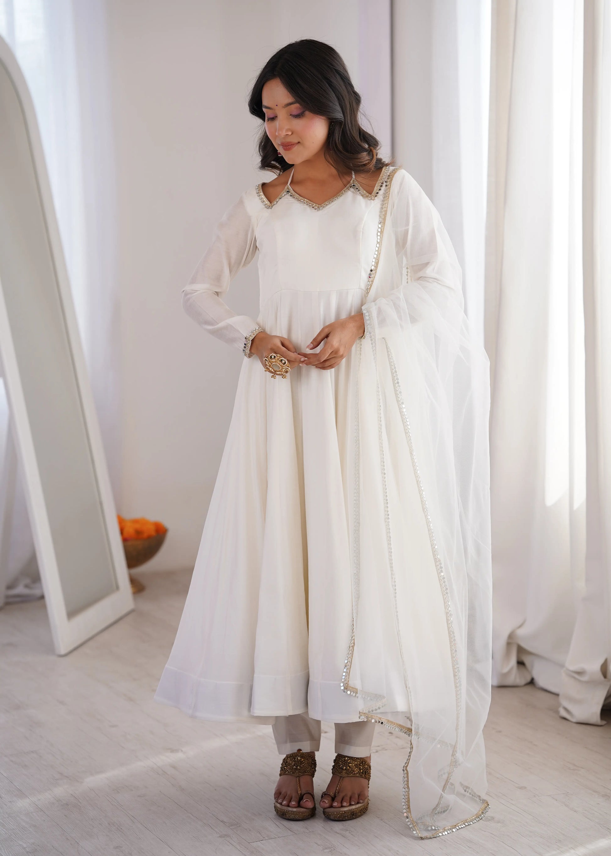 Roman Silk Chanderi Anarkali Suit Set