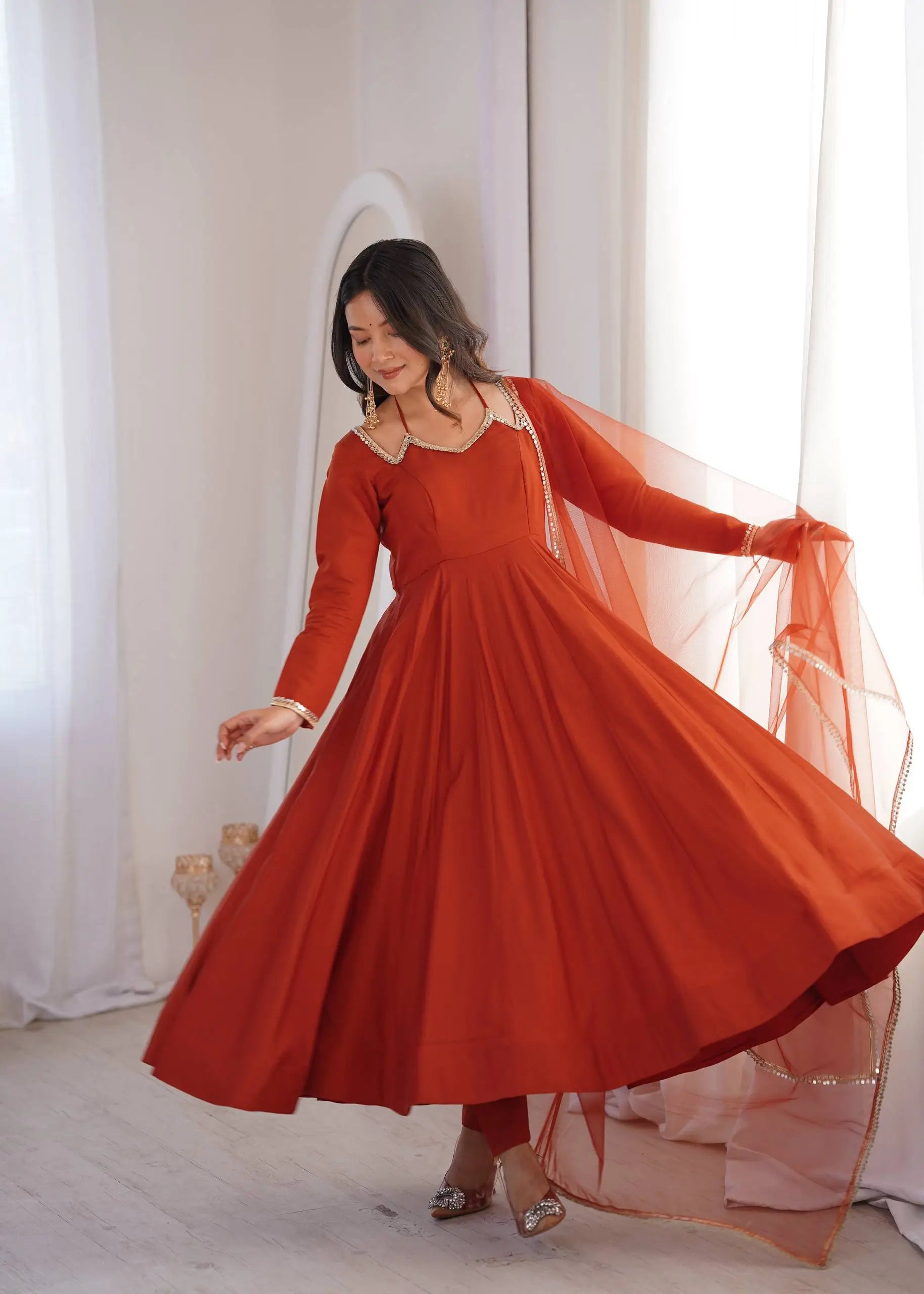 Roman Silk Chanderi Anarkali Suit Set