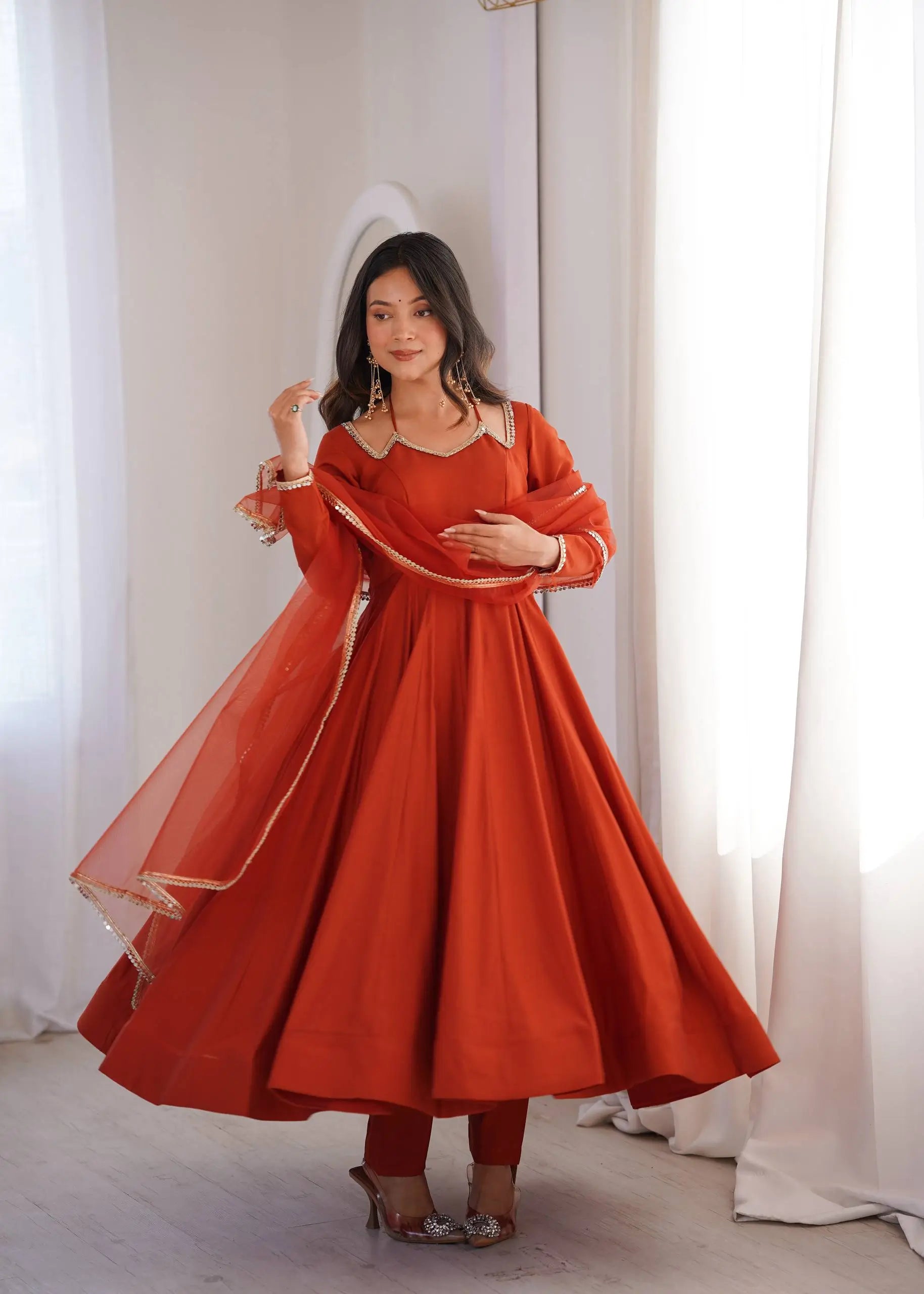 Roman Silk Chanderi Anarkali Suit Set