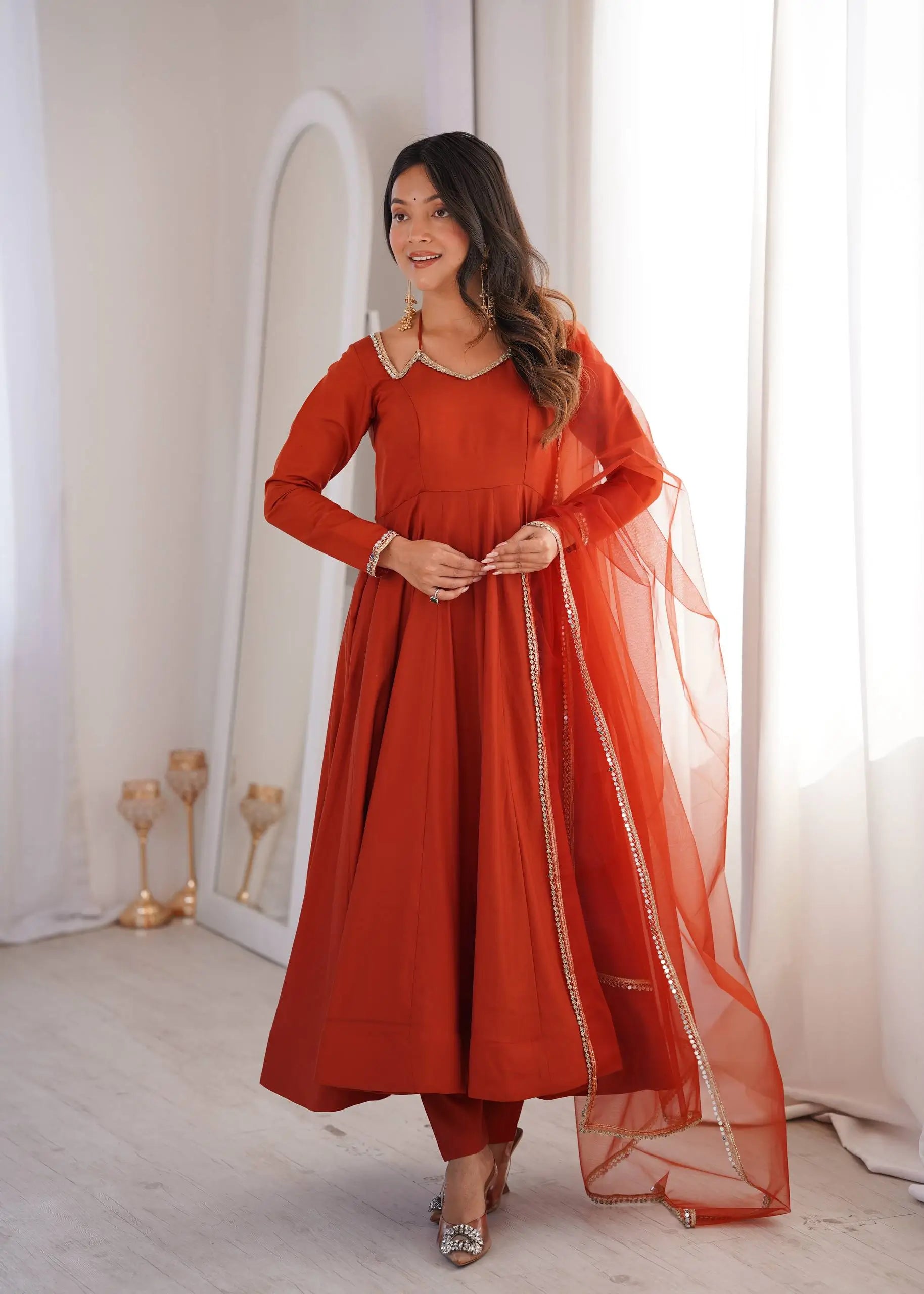 Roman Silk Chanderi Anarkali Suit Set