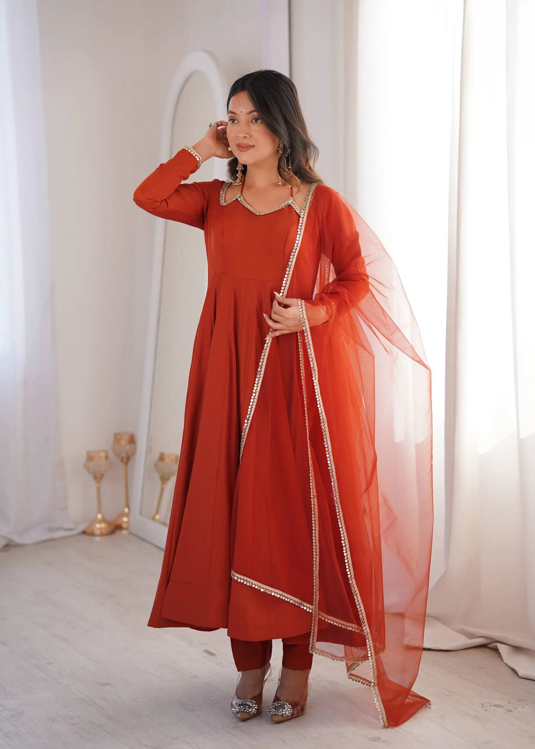 Roman Silk Chanderi Anarkali Suit Set