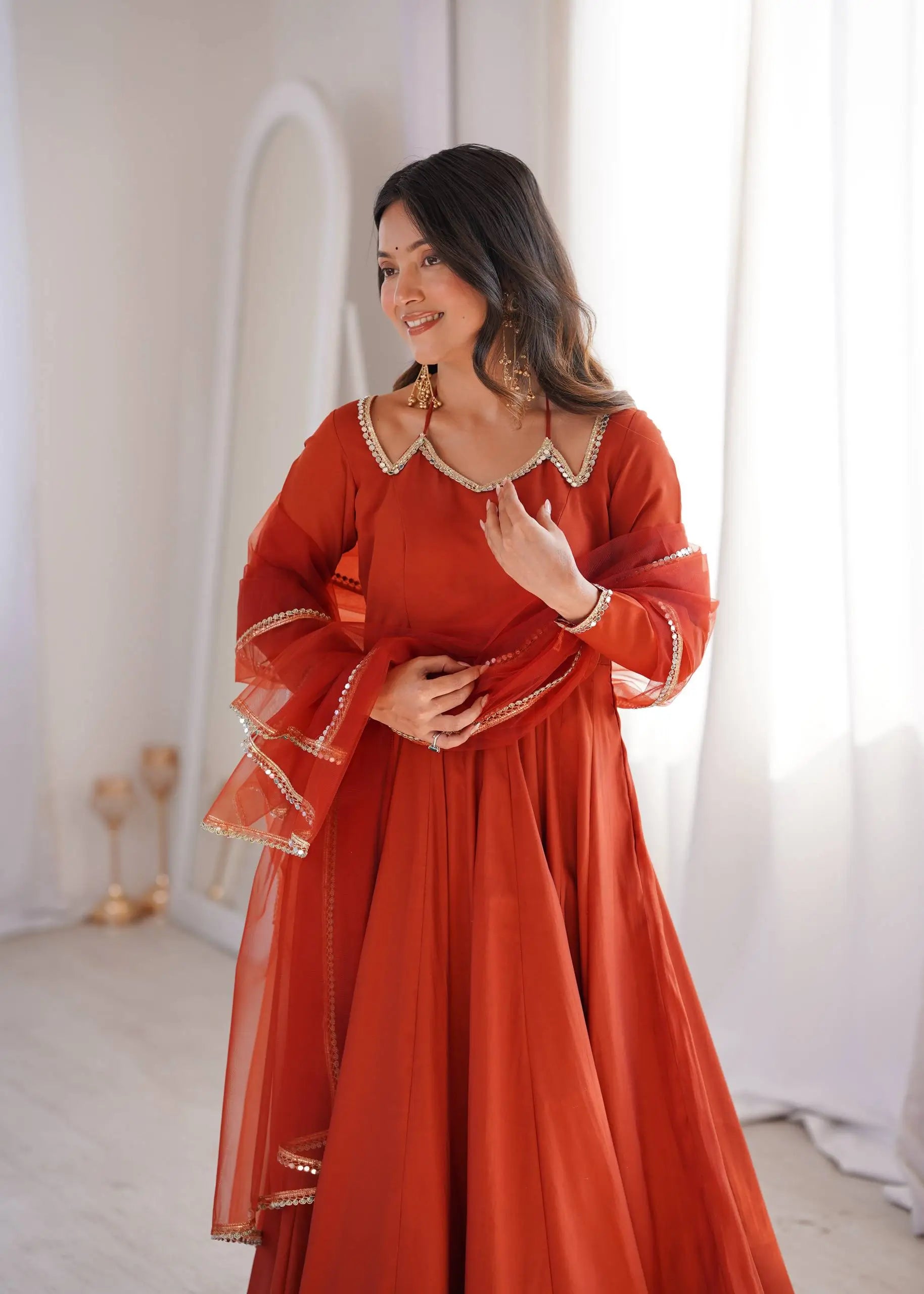 Roman Silk Chanderi Anarkali Suit Set