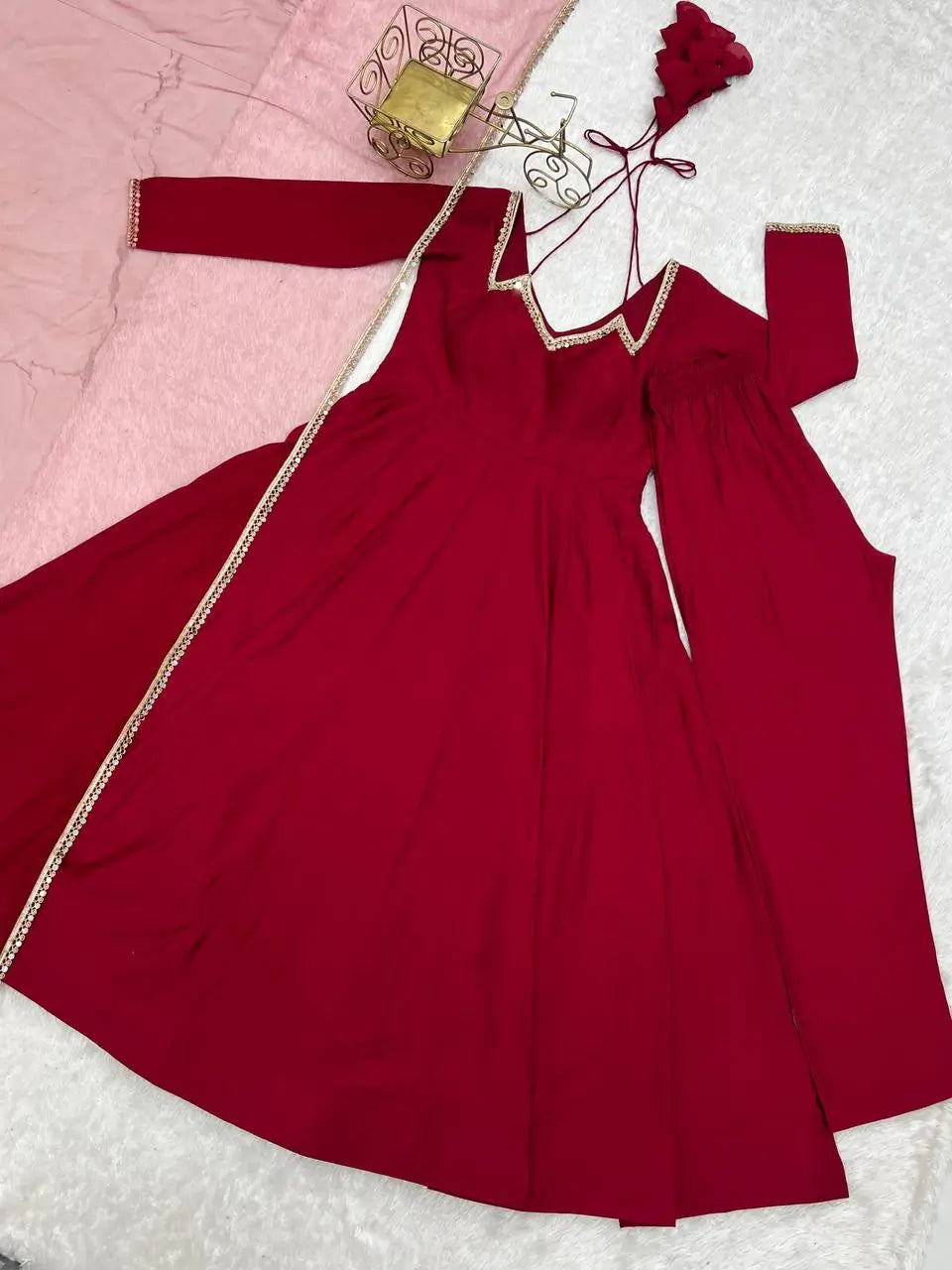 Roman Silk Chanderi Anarkali Suit Set