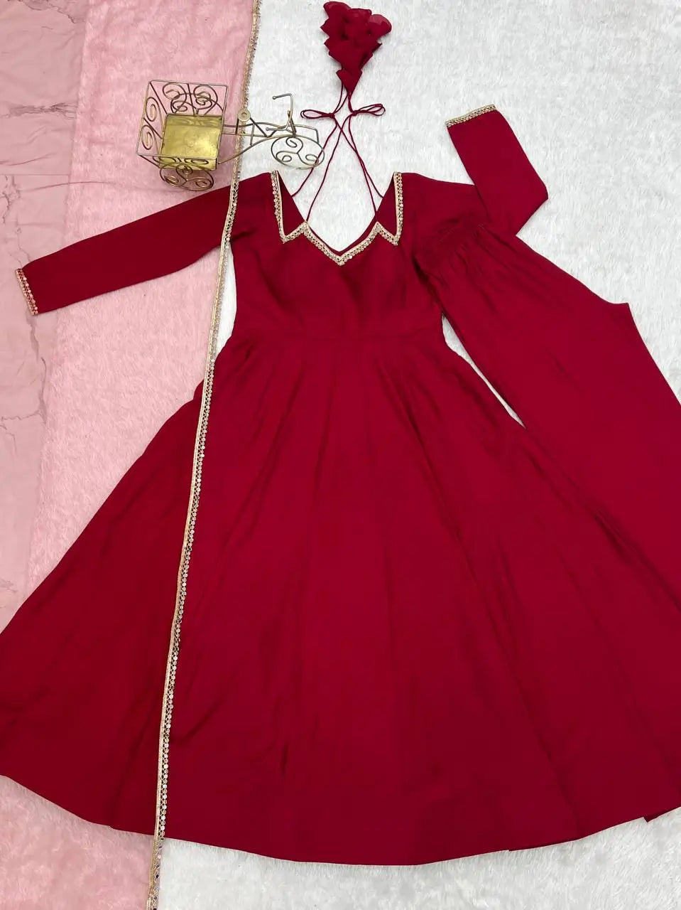 Roman Silk Chanderi Anarkali Suit Set