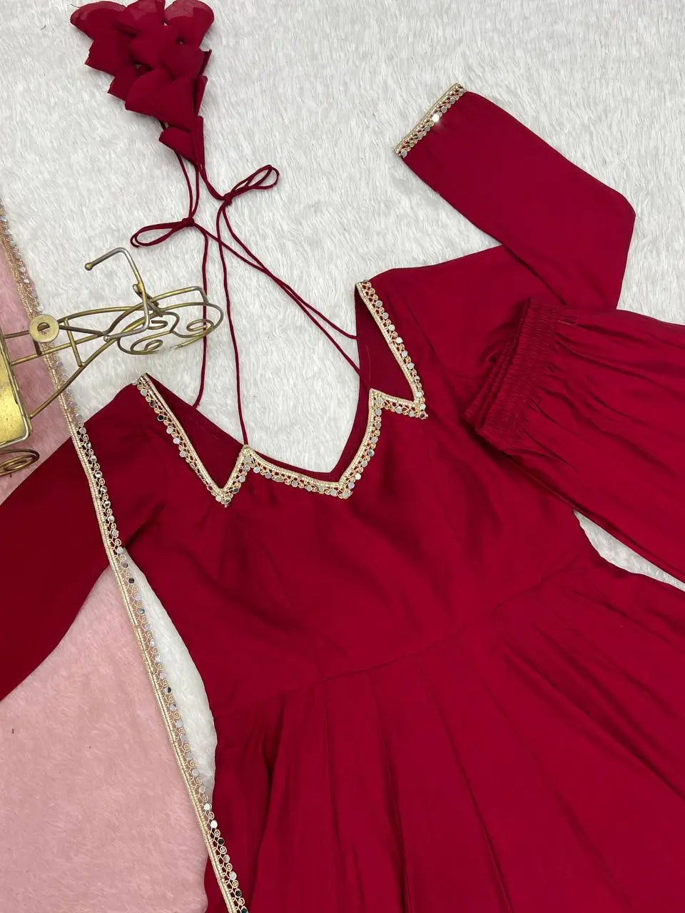 Roman Silk Chanderi Anarkali Suit Set