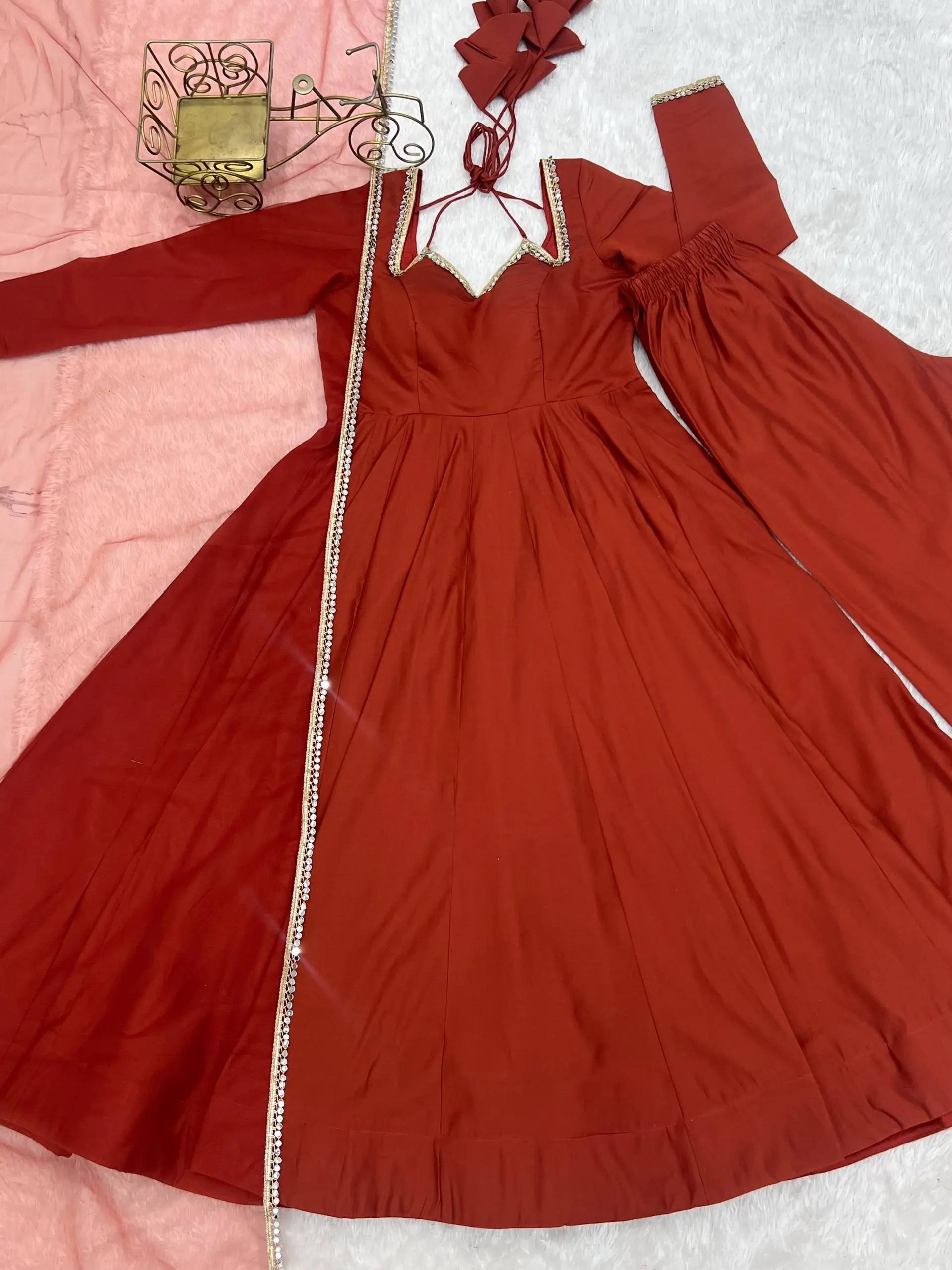 Roman Silk Chanderi Anarkali Suit Set