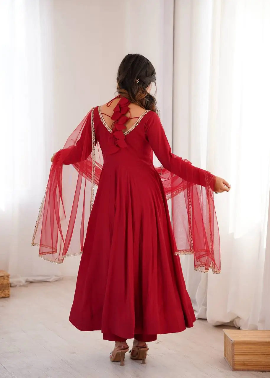 Roman Silk Chanderi Anarkali Suit Set