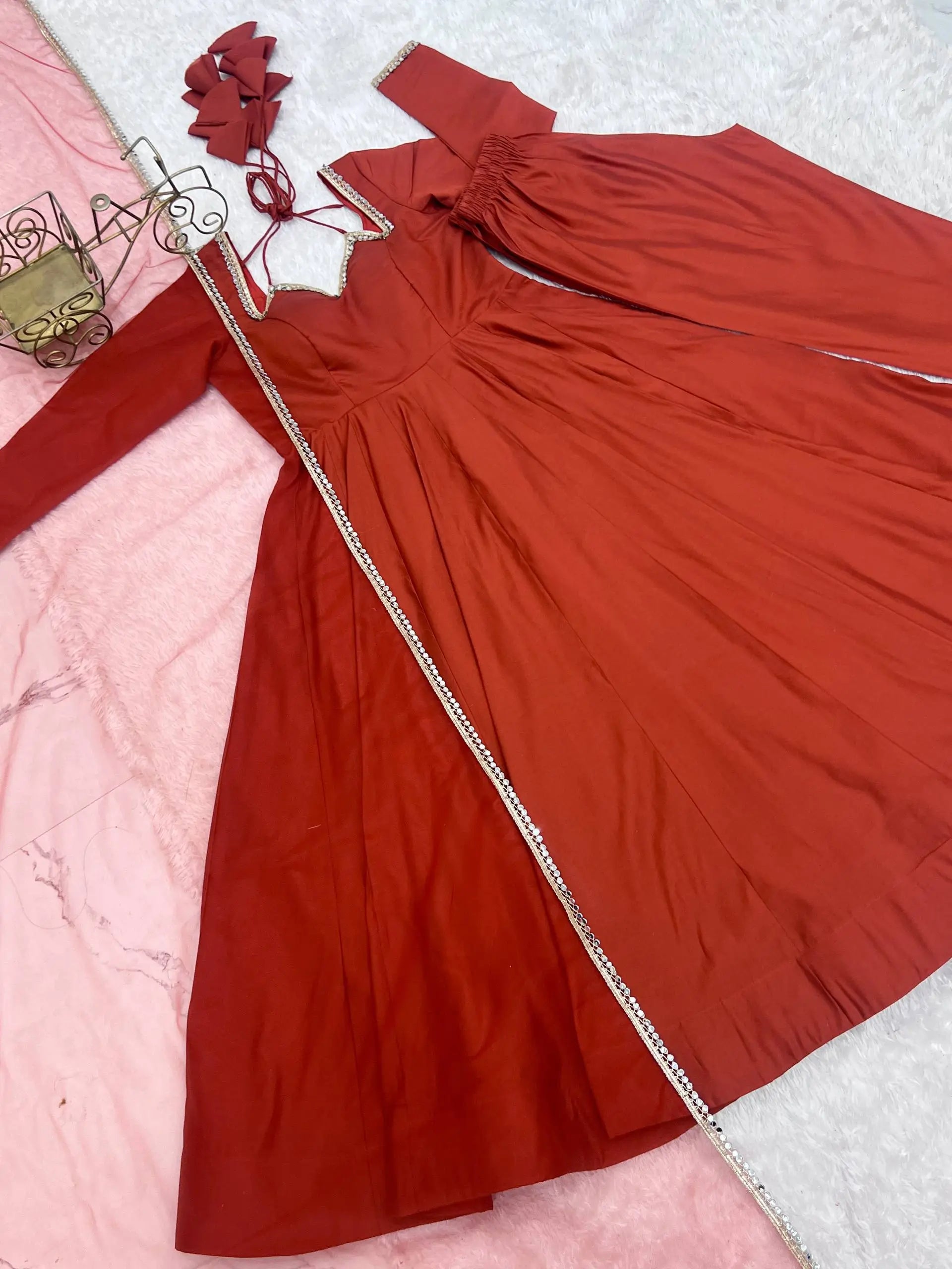 Roman Silk Chanderi Anarkali Suit Set