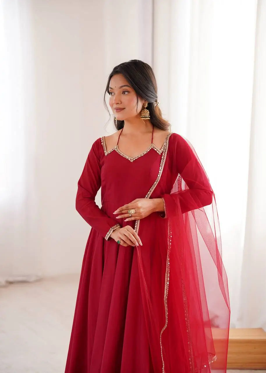 Roman Silk Chanderi Anarkali Suit Set