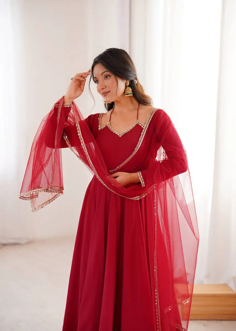 Roman Silk Chanderi Anarkali Suit Set