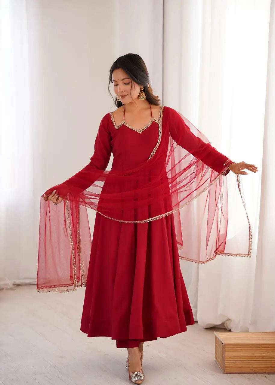 Roman Silk Chanderi Anarkali Suit Set