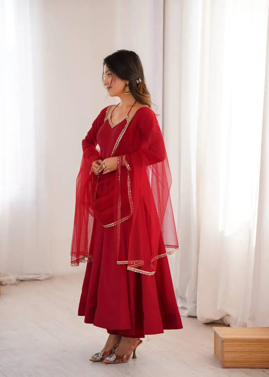 Roman Silk Chanderi Anarkali Suit Set