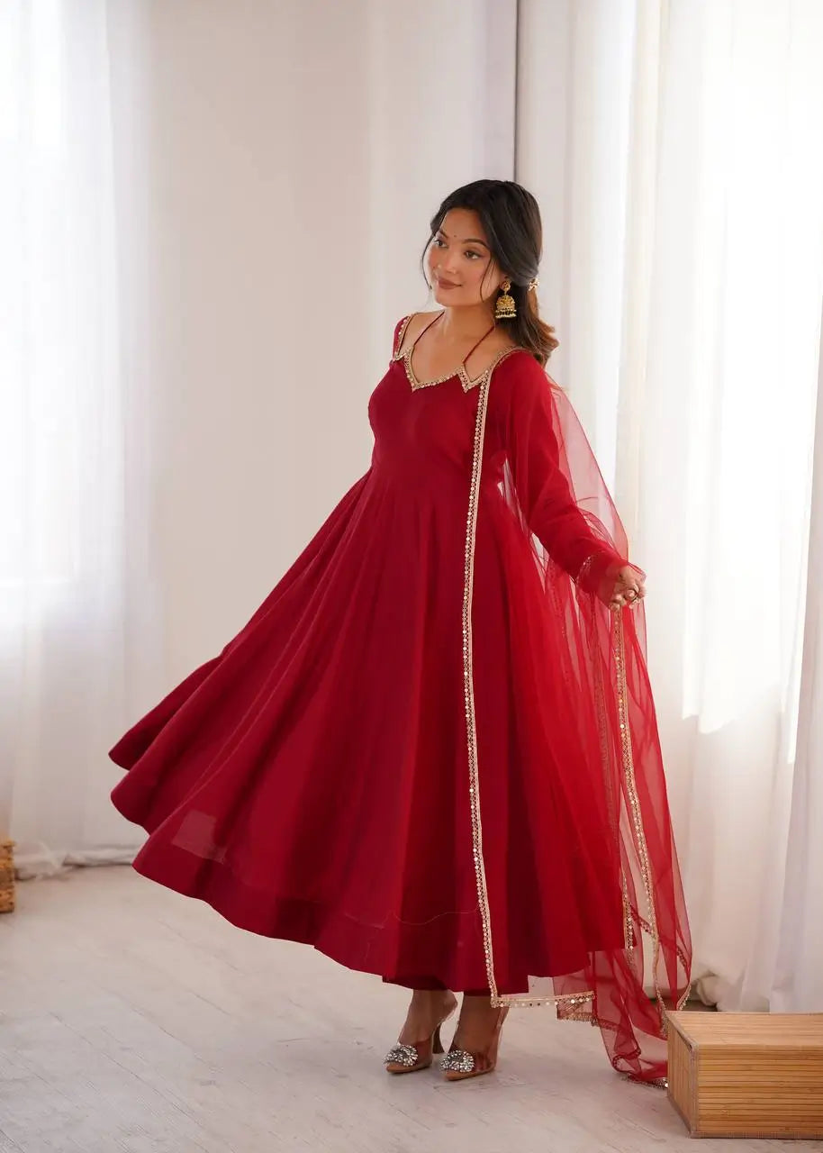 Roman Silk Chanderi Anarkali Suit Set