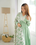 Roman Silk Chanderi Nyra Cut Kurta Set with Organza Floral Dupatta