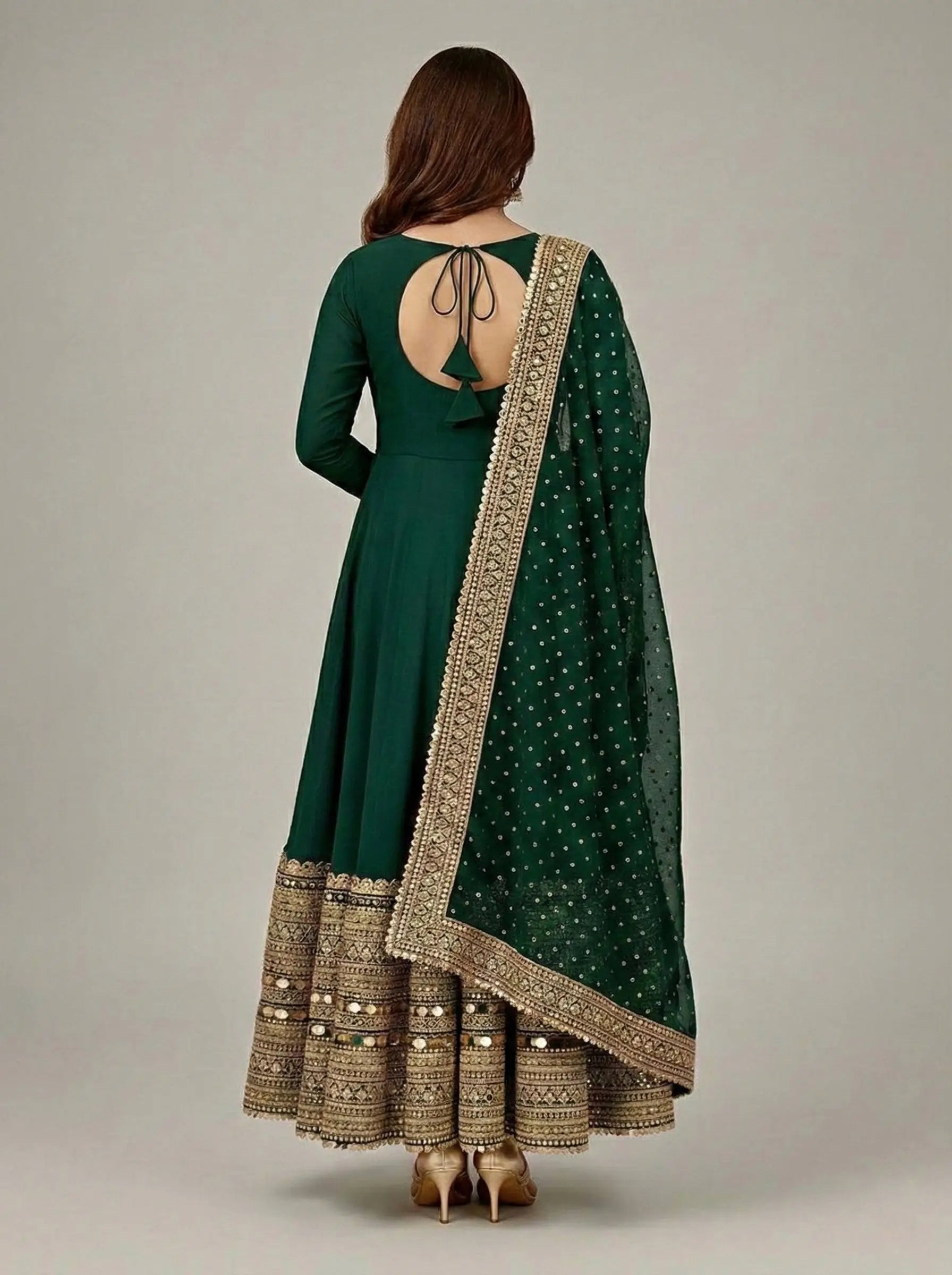 Roman Silk Embroidered Anarkali Gown Set